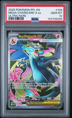 2025 Pokemon PFL EN Phantasmal Flames Ultra Rare #109 Mega Charizard X ex PSA 10 - Image 1