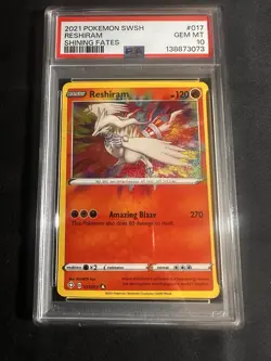 2021 POKEMON SWORD & SHIELD SHINING FATES #017 RESHIRAM PSA 10 - Image 1