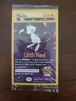 Pokemon The First Movie Pikachu Promo Card Sealed 1999 WB Gold Stamp Catch Mew - Image 1