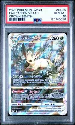2023 POKEMON SWORD & SHIELD CROWN ZENITH #GG35 FULL ART/LEAFEON VSTAR PSA 10 - Image 1