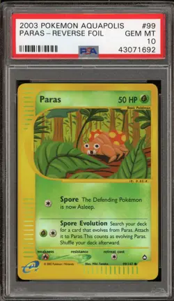 Pokemon Paras Aquapolis Reverse Holo #99 PSA 10 Gem Mint - Image 1
