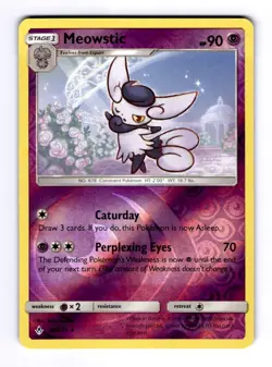 Meowstic SM - Unbroken Bonds #80 (2019) Rare Reverse Holo NM Pokemon - Image 1