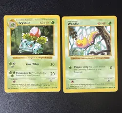 Base Set (Shadowless) Ivysaur (30/102) & Weedle (69/102) Pokemon Cards (2 total) - Image 1