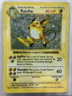 Pokemon TCG - Raichu - Shadowless Base Set Holo Rare 14/102 - Image 1
