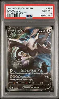 2022 POKEMON SWORD & SHIELD SILVER TEMPEST #186 FULL ART/LUGIA V PSA 10 - Image 1