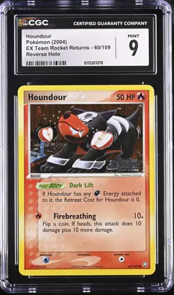 CGC 9 Houndour EX Team Rocket Returns 60/109 Reverse Holo Stamped Pokemon Card - Image 1