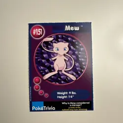 1999 Pokemon Burger King PokeTrivia Movie Card '#151 Mew', Original 151, NM - Image 1