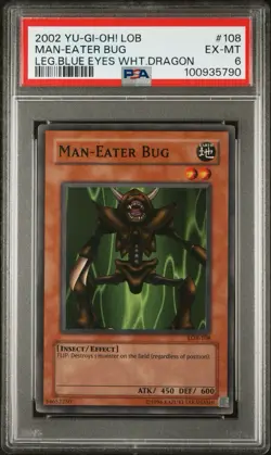 2002 Yu-Gi-Oh! Man-Eater Bug Legend Of Blue Eyes LOB Unlimited Super Rare PSA 6 - Image 1