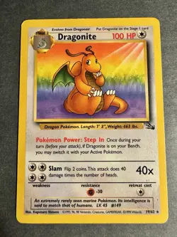 Dragonite Pokemon Card Non-Holo Rare Fossil Set #19/62 MP - Image 1