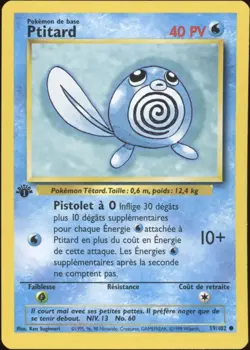 1999 Pokemon FRENCH 1st Edition Base Set Ptitard-Poliwag 59/102 NM - Image 1