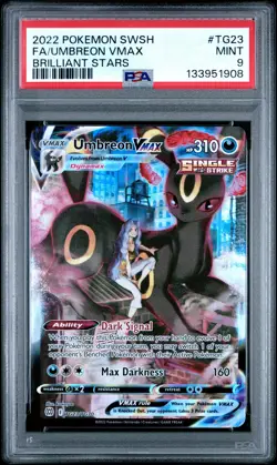 2022 POKEMON SWORD & SHIELD BRILLIANT STARS #TG23 FULL ART/UMBREON VMAX PSA 9 - Image 1