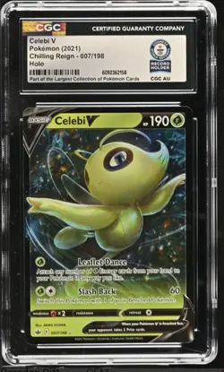 CGC GUINNESS WORLD RECORD 1 OF 1 Celebi V Pokemon (2021) Chilling Reign #7 Holo - Image 1