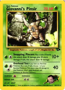 Pokemon TCG Giovanni's Pinsir 24/132 Gym Challenge Rare Regular DMG - Image 1