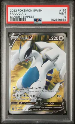 PSA 9 Lugia V 185/195 Full Art Secret Rare Silver Tempest Pokemon Card - Image 1