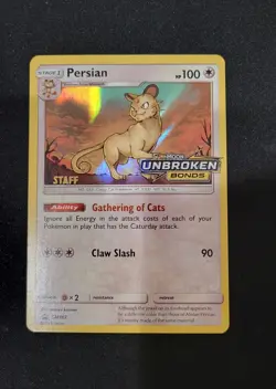 Persian SM182 STAFF Pre Release Promo Unbroken Bonds Pokemon Card NM ~ LP - Image 1