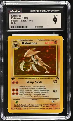 CGC 9 MINT Kabutops 1999 Fossil 1st Edition 9/62 Holo Pokemon Card - Image 1