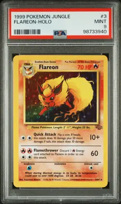 PSA 9 Mint | 1999 Pokemon Flareon Holo Jungle Series 3/64 - Image 1