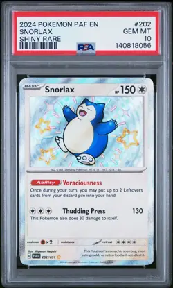 PSA 10 Snorlax Shiny Rare #202 Pokemon Paldean Fates English 2024 - Image 1