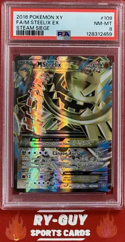 2016 POKEMON XY STEAM SIEGE FULL ART MEGA STEELIX EX #109 PSA 8 - Image 1