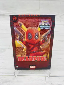 Pikachu as DEADPOOL #E1 Rare Red Holo Heroes & Villains (non-Pokemon fan art) - Image 2