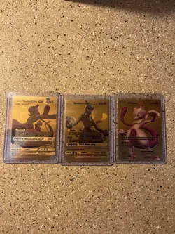 Pokemon Textured Gold Foil Fan Art Mewtwo (lot Of 3 Cards)￼ - Image 1