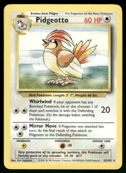 Pokemon Cards Pidgeotto 22/102 UNLIMITED Base Set WOTC Rare LP - Image 1