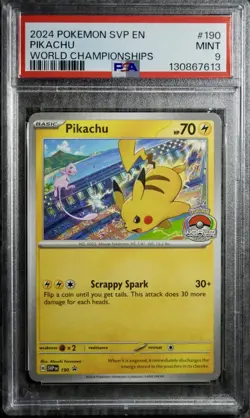PIKACHU 2024 POKEMON S&V PROMO WORLD CHAMPIONSHIPS #190 PSA 9 - Image 1