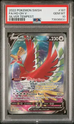 2022 POKEMON SWORD & SHIELD SILVER TEMPEST FULL ART #187 HO-OH V PSA 10 - Image 1