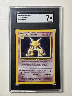 1999 Pokemon Base Set Unlimited ALAKAZAM 1/102 Holo Rare Vintage SGC 7 Near Mint - Image 1