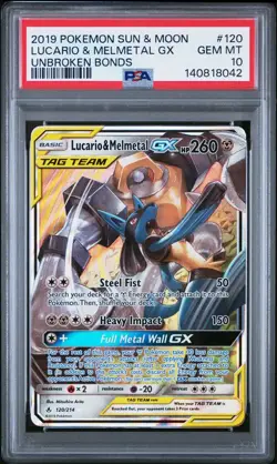 Pokemon TCG Lucario & Melmetal GX Tag Team Unbroken Bonds Card 120/214 PSA 10 - Image 1