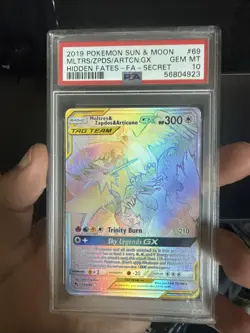Hidden Fates Pokemon TCG Moltres Zapdos Articuno GX 69/68 Secret Rare PSA 10 - Image 3