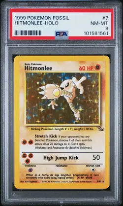 1999 Pokemon Fossil Hitmonlee Holo #7 PSA 8 - Image 1