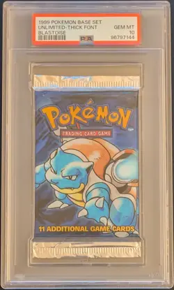 Pokemon 1999 Base Set Blastoise Booster Pack Thick Font Unlimited PSA 10 - Image 1