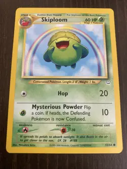 Skiploom 52/64 Neo Revelation Rare Vintage Pokemon Card Skiplume - Image 1