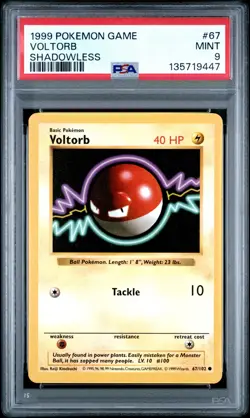 1999 POKEMON BASE SET SHADOWLESS #67 VOLTORB PSA 9 - Image 1
