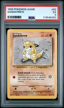 1999 POKEMON GAME #62 SANDSHREW PSA EX 5 - Image 1