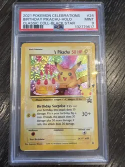 2021 POKEMON CELEBRATIONS Classic Black Star #24 BIRTHDAY PIKACHU HOLO PSA 9 - Image 1