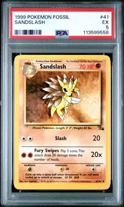 1999 POKEMON FOSSIL #41 SANDSLASH PSA EX 5 - Image 1