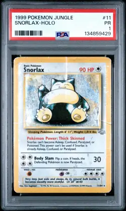 PSA 1 Snorlax Jungle 11/64 Holo Foil Rare 1999 Pokemon WoTC PR - Image 1