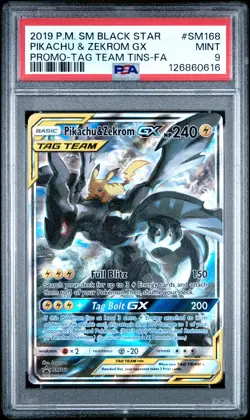 2019 POKEMON SM BLACK STAR PROMO #SM168 FULL ART/PIKACHU & ZEKROM GX PSA 9 - Image 1