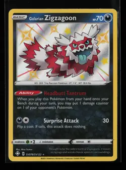 Galarian Zigzagoon SV078/SV122 Shiny Holo Shining Fates Pokemon Card - Image 1
