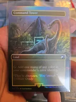 MTG Command Tower BORDERLESS. FOIL #0026 NM Never Played Jurassic Park - Image 1