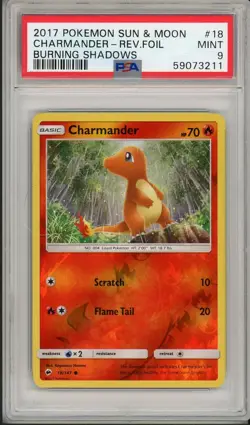 2017 Pokemon Sun & Moon Burning Shadows Charmander Reverse Holo Foil #18 PSA 9 - Image 1