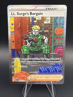 Pokemon Lt. Surge's Bargain Trainer Card Full Art Holo ME01 185/132 English TCG - Image 1