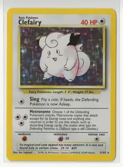 1999 POKEMON BASE SET UNLIMITED #5 CLEFAIRY-HOLO NEAR MINT NM - Image 1