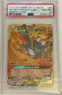 2019 POKEMON SUN & MOON HIDDEN FATES #44 MOLTRES & ZAPDOS & ARTICUNO GX PSA 10 - Image 1