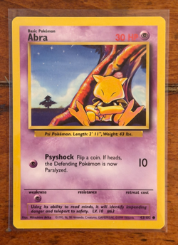 1999 Pokemon Abra 43/102 Base Set Regular Common TCG - LP - Image 1