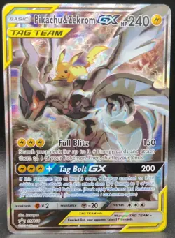 Pikachu & Zekrom (GX SM168 Sm) Promo Holo (Tag Team) Pokemon TCG, NM. - Image 1