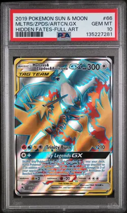 Moltres Zapdos Articuno Full Art Pokemon Sun & Moon Hidden Fates 66/68 PSA 10 - Image 1