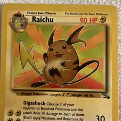 Pokemon TCG Raichu Fossil 29 Regular Unlimited Rare, Near Mint - Image 2